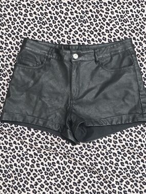 H&M Black High-Waist Faux Leather Shorts 8